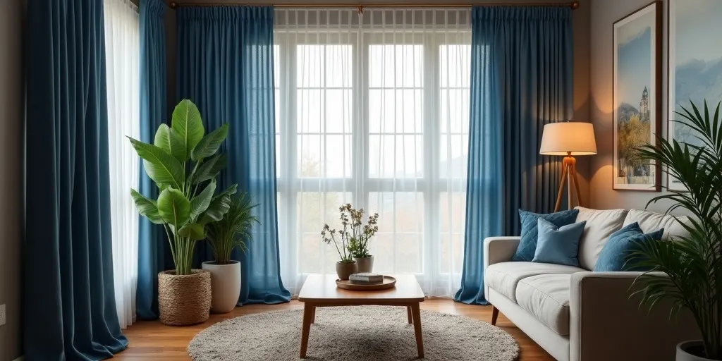 How can curtains enhance the atmosphere of a living room?