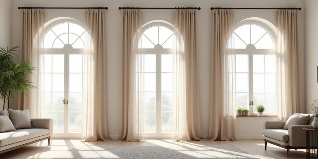 How does window size and shape impact the selection of curtains for a living room?