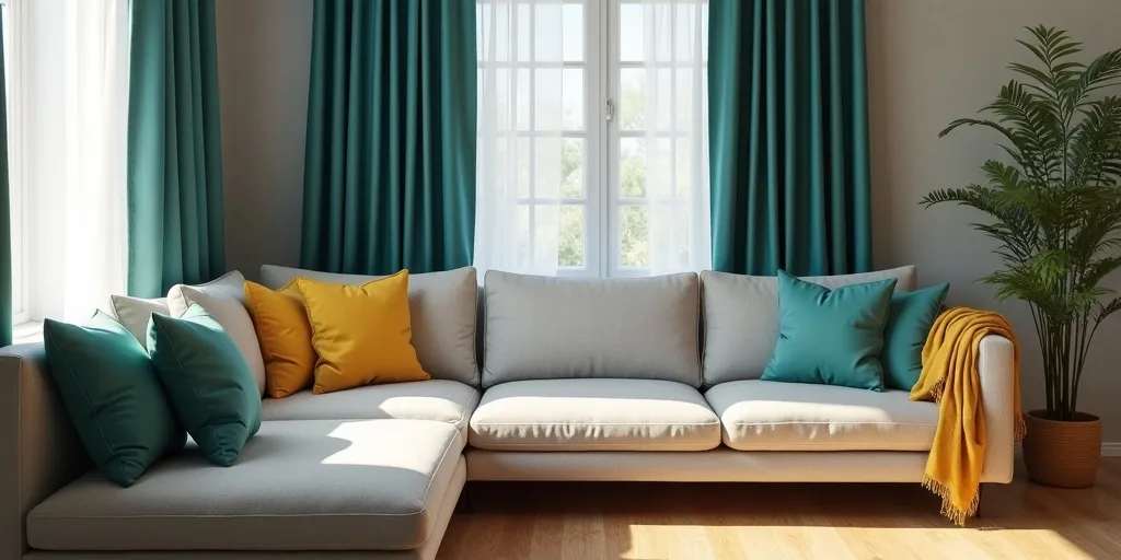 How should curtains complement living room color scheme?