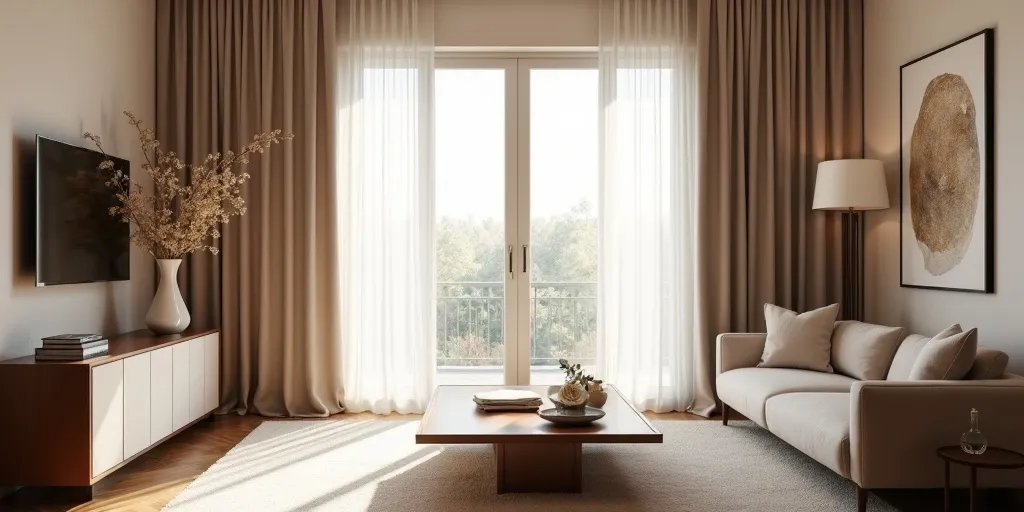 How do curtains enhance the overall living room aesthetic?