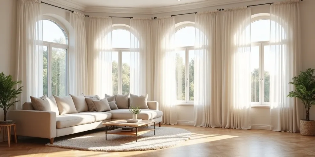 What are the different hanging styles for curtains in a living room?
