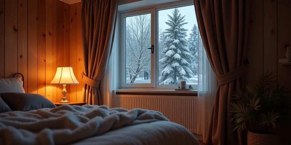How do blackout curtains assist in maintaining warmth?