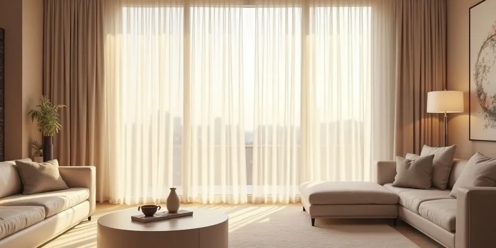 Why is organza frequently used in sheer curtain design?