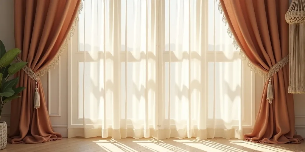 What can be layered with sheer curtains for added texture?