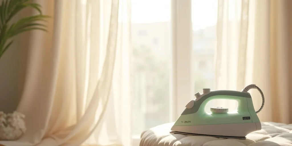 Why is it important to use a low heat setting when ironing sheer curtains?