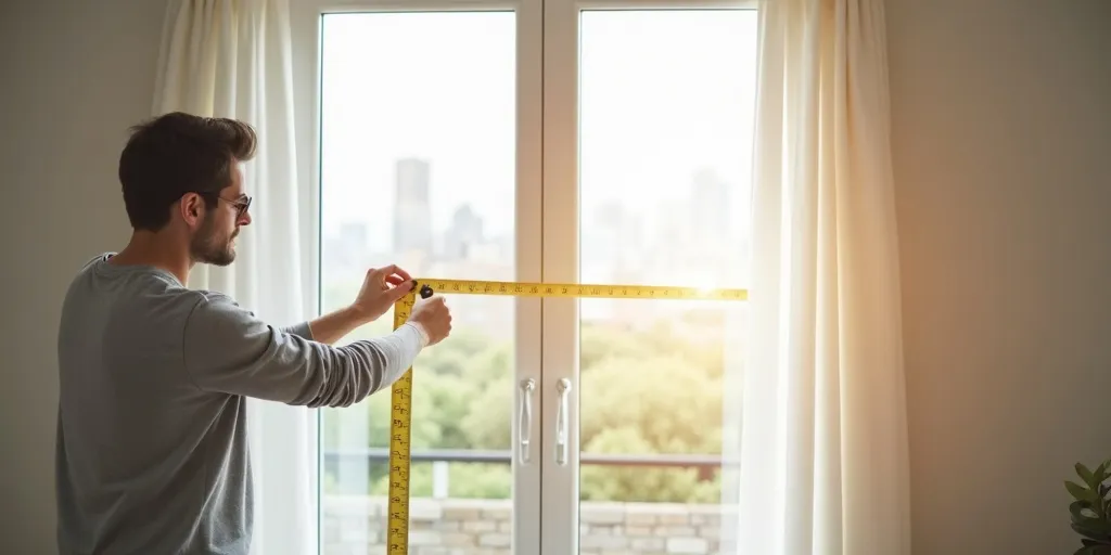 What should you consider when measuring for curtain rods or tracks?