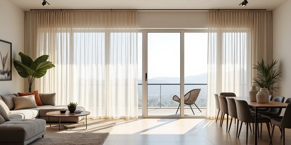How can curtains be installed to separate living and dining areas effectively?
