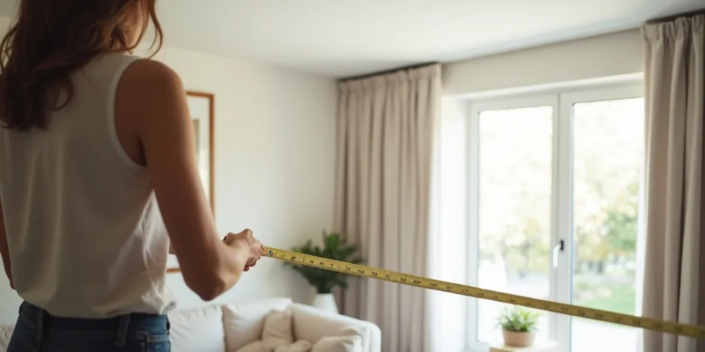 What is the first step in measuring for blackout curtains?