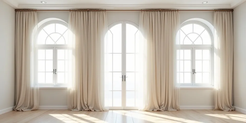 How can the size and shape of windows impact the styling of living room curtains?