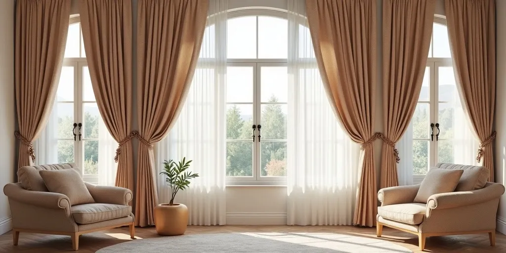 Why is it important to consider color, pattern, and hardware when styling living room curtains?