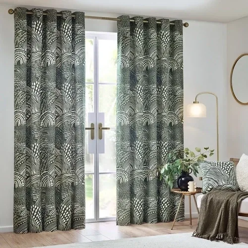 Hoem Nola Olive Abstract Eyelet Curtains