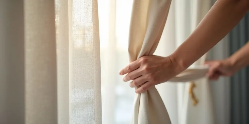 How can you adjust the position of the curtains on the track rail?