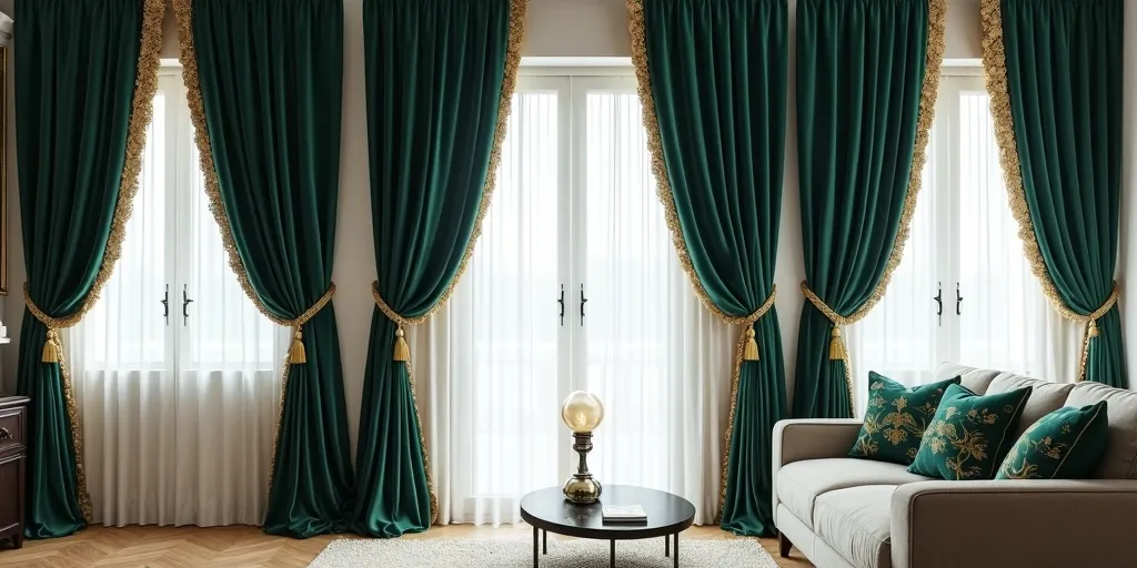 What additional elements can be added to living room curtains for added style?