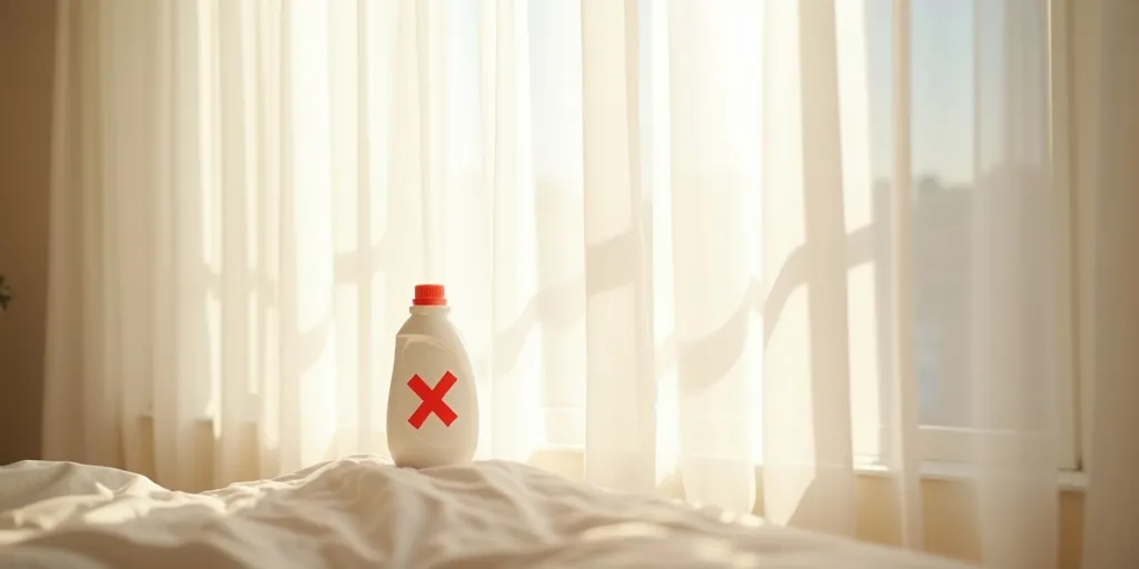 Why is it important to avoid using bleach on sheer curtains?