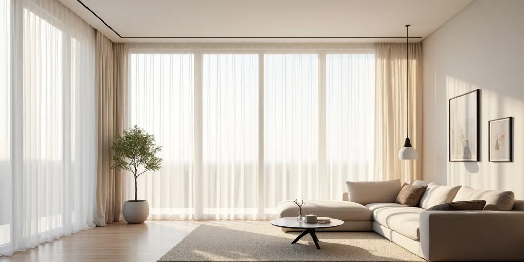How can curtains visually elongate a living room?