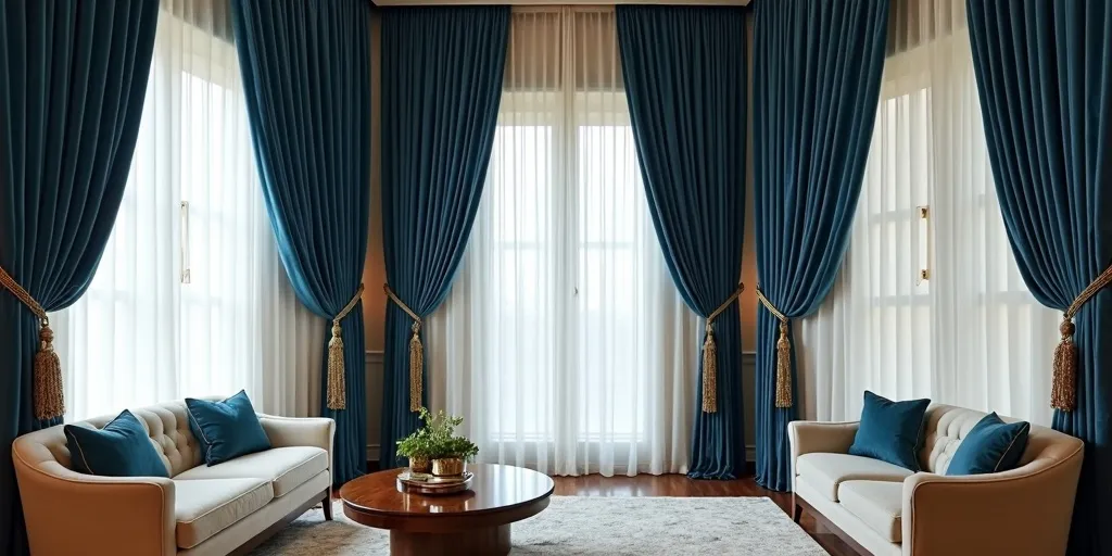 How can curtains be both luxurious and practical in a living room?