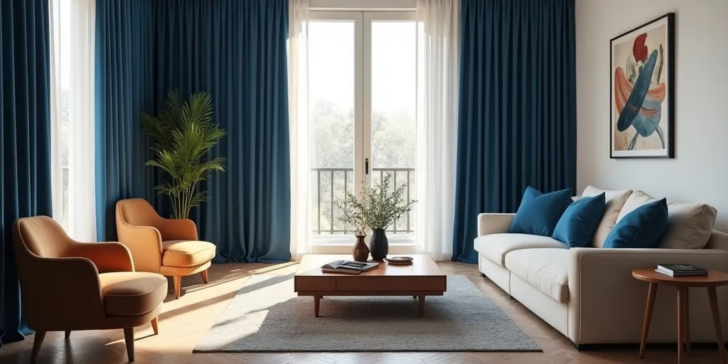 Why is it important for curtains to complement the existing decor in a living room?