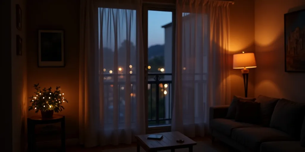 What factors influence the level of privacy offered by sheer curtains in the evening?
