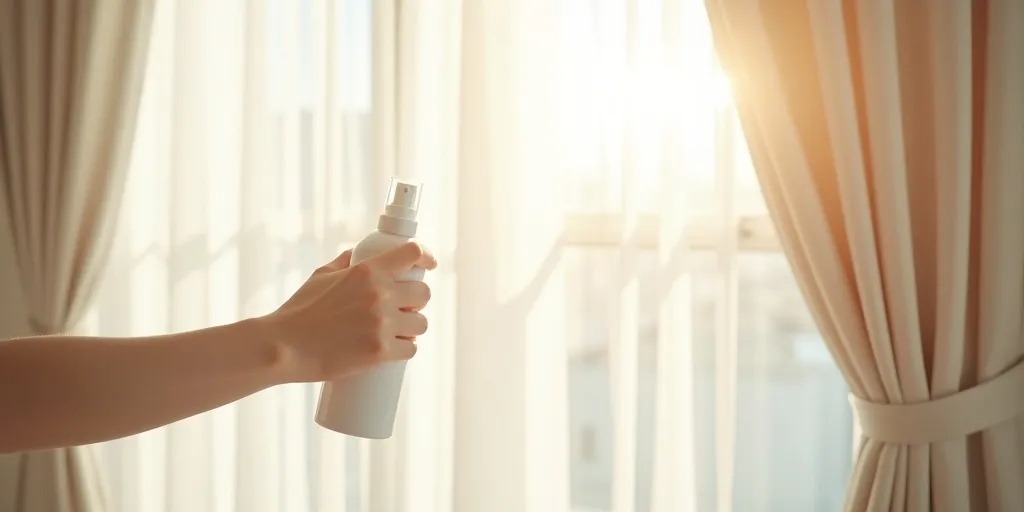 How can fabric wrinkle release spray help in getting rid of wrinkles on sheer curtains?