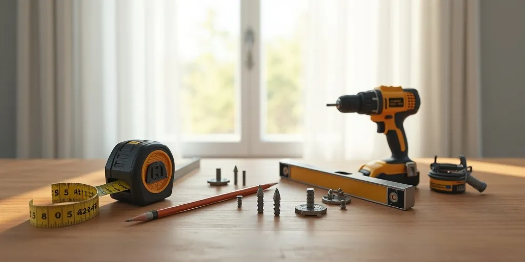 What tools and materials are needed to hang sheer curtains?