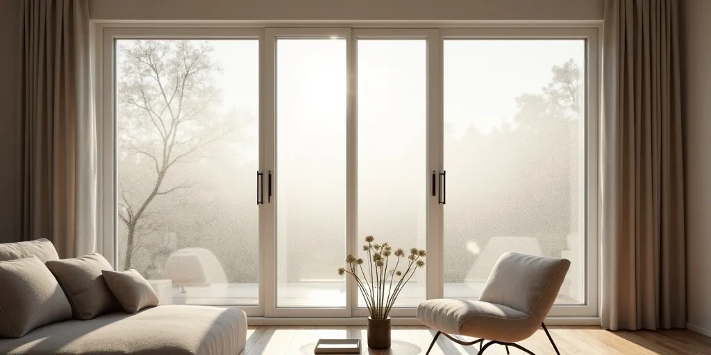 How does frosted window film provide privacy while allowing light to filter through?