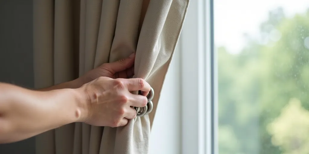 What are the steps to hang curtains with eyelet rings?