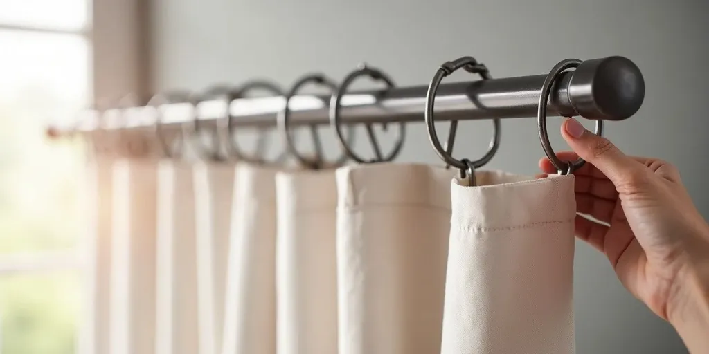How do you secure the curtain rod with eyelet rings?