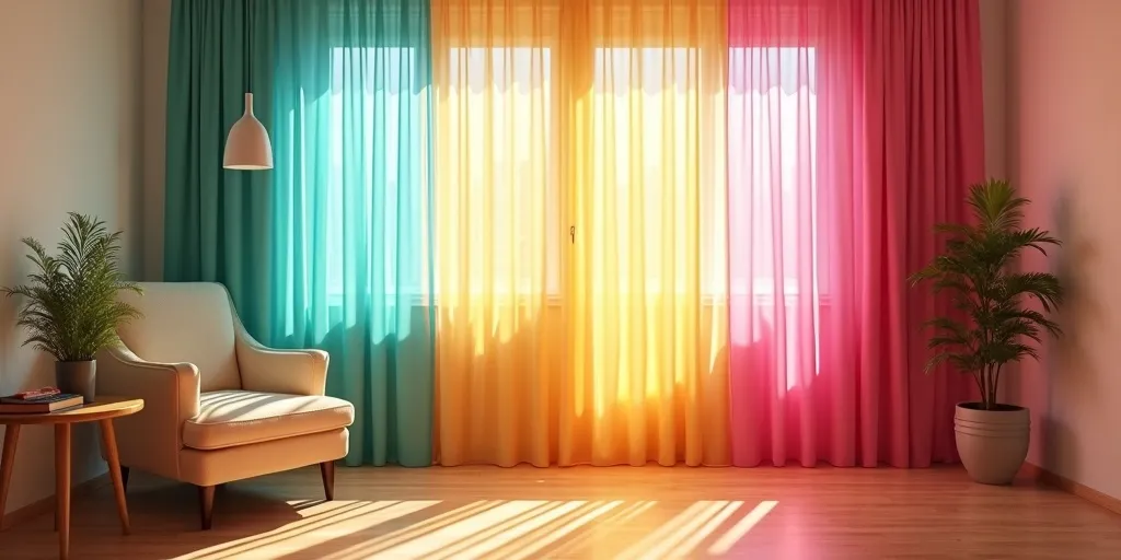 How can vibrant hues in sheer curtains enhance a room's personality?