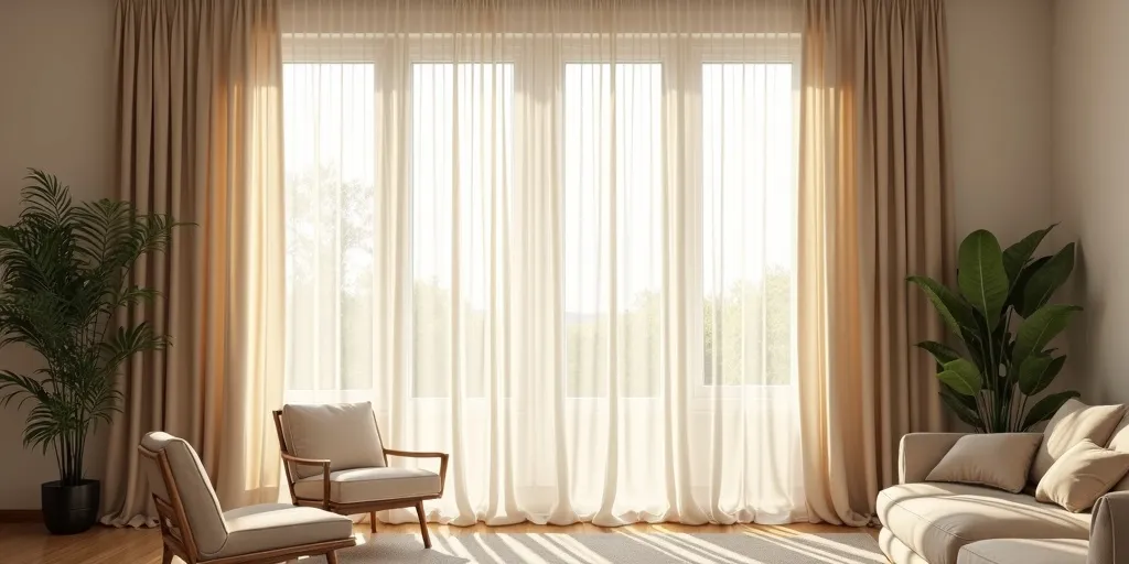 What are some tips for hanging curtains to enhance the room's aesthetic?