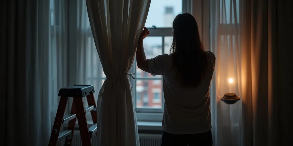 How do you secure blackout curtains in place after installation?