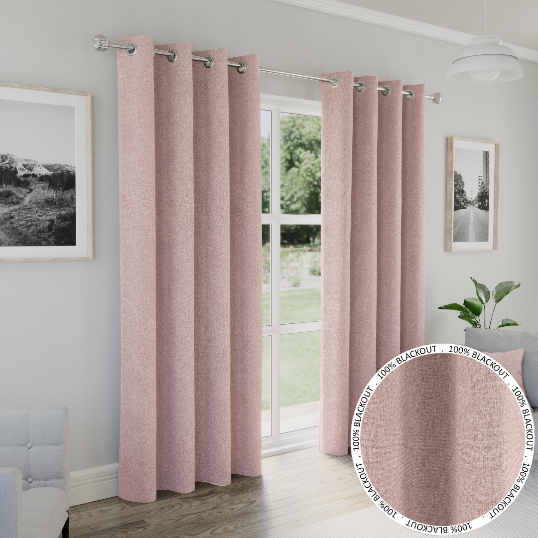 Austin Thermal Textured Ready Made Eyelet Blackout Curtains Blush