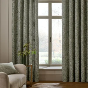 Green Textured Chenille Lined Eyelet Curtains