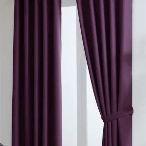 Quality Thermal Blackout Ready Made Eyelet Curtains Tie Backs Aubergine