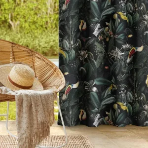Birds in Dark Botany Outdoor Curtains