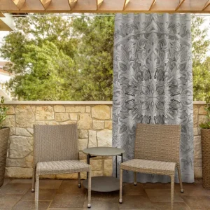Mandala Watercolour Outdoor Curtains Black White