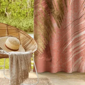 Palm Fronds Outdoor Curtains Pink and Gold III